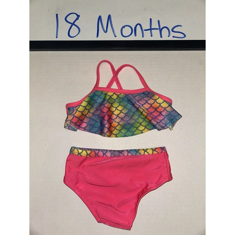 Toddler Girls Bathing Suit Mermaid Rainbow And Pink 18 Months